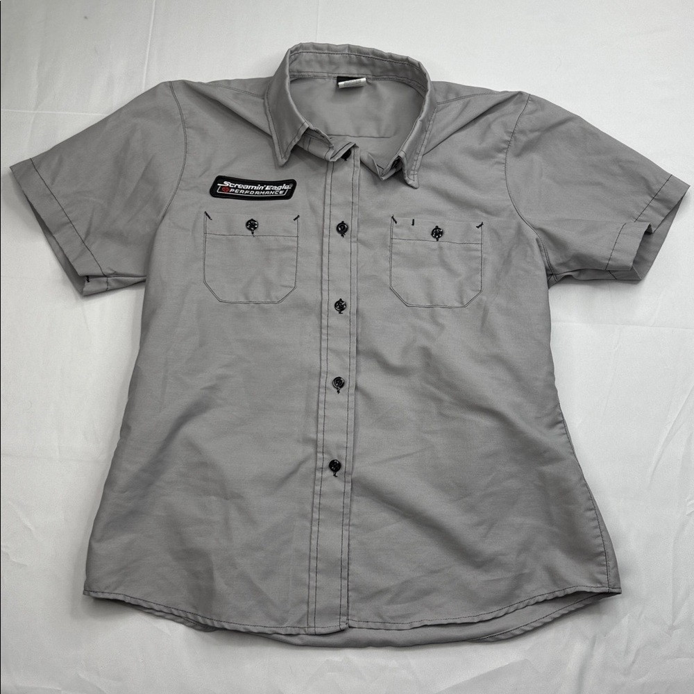 Womens Harley Davidson Screamin Eagle Performance Button Down Shirt Large L gray - Picture 2 of 8